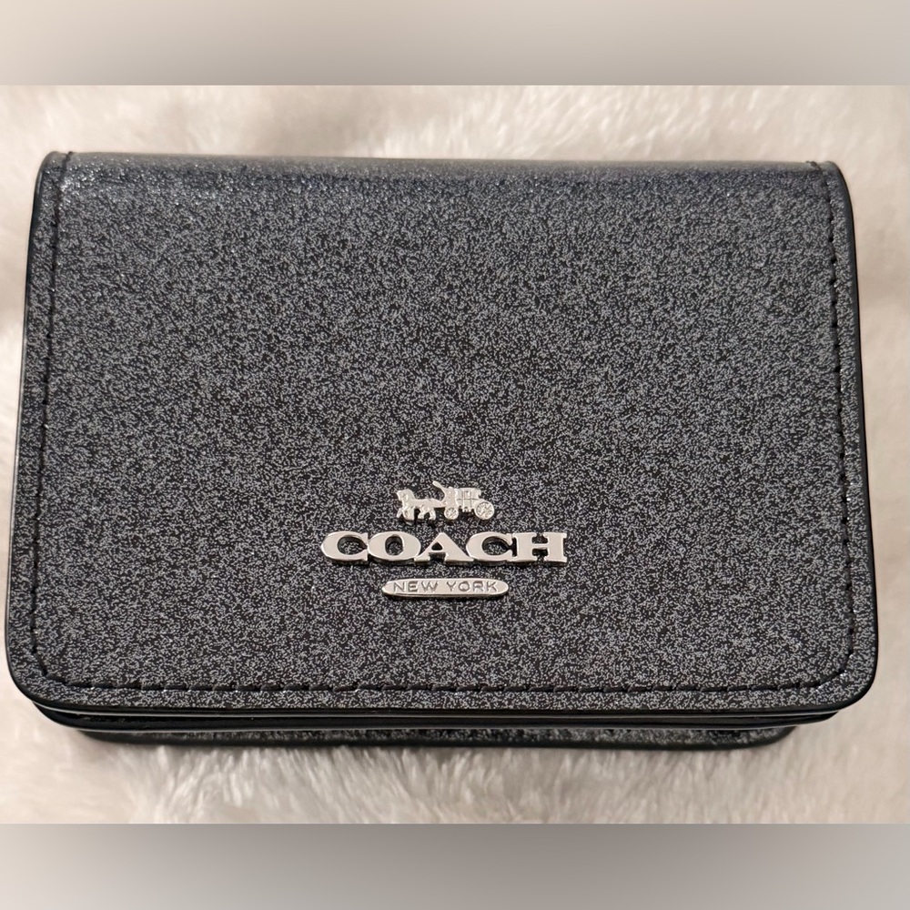 Coach Black Glitter Leather Mini Chain Crossbody / Card Holder | Authentic - Picture 5 of 15